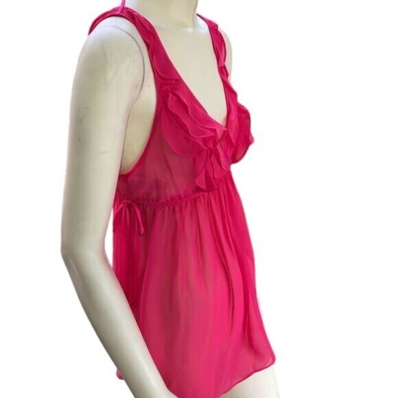 In Bloom Sheer Hot Pink Babydoll Lingerie Set With Thong Size M - Picture 2 of 9